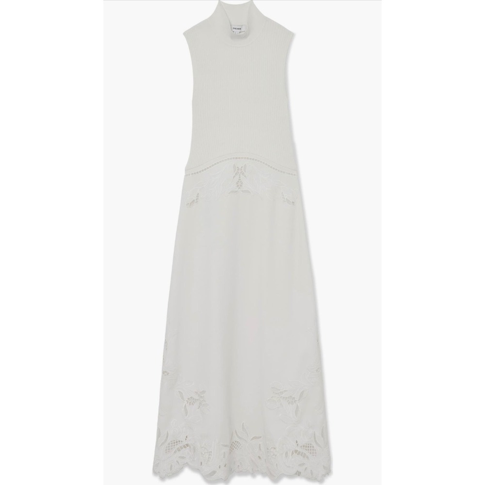 Reiss Phoenix Knit Woven Midi Dress Ivory Broderie Anglaise Cutwork Hem NWT Sz 2 - Picture 5 of 9